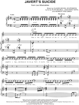 Javert's Suicide Sheet Music from Les Mis rables - Piano/Vocal/Chords, Singer Pro