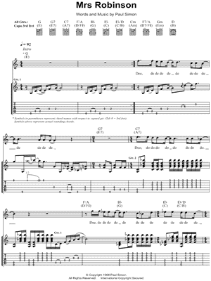 Mrs. Robinson Sheet Music by Simon & Garfunkel - Guitar TAB