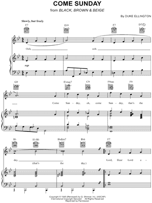 Come Sunday Sheet Music by Duke Ellington - Piano/Vocal/Guitar