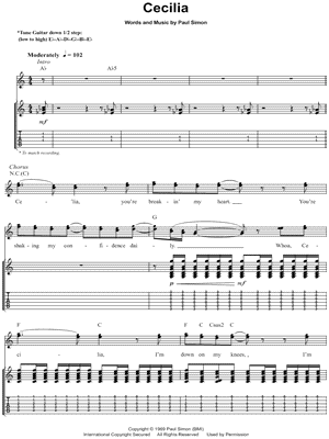 Cecilia Sheet Music by Simon & Garfunkel - Guitar TAB