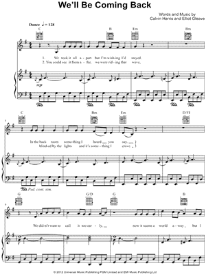 We'll Be Coming Back Sheet Music by Calvin Harris - Piano/Vocal/Guitar, Singer Pro