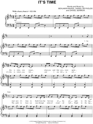 It's Time Sheet Music by Imagine Dragons - Piano/Vocal/Chords, Singer Pro