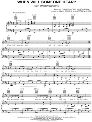 When Will Someone Hear? Sheet Music from Martin Guerre - Piano/Vocal/Guitar, Singer Pro