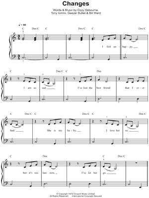 Changes Sheet Music by Kelly Osbourne - Easy Piano