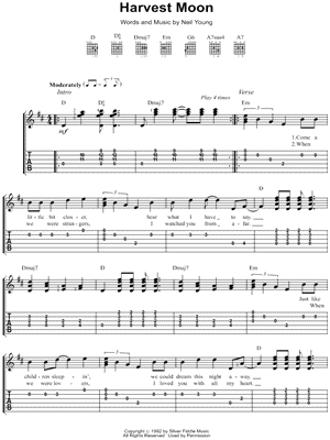 Harvest Moon Sheet Music by Neil Young - Easy Guitar TAB