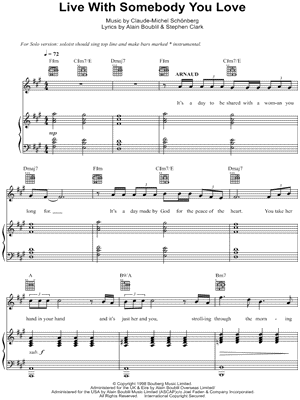 Live With Somebody You Love Sheet Music from Martin Guerre - Piano/Vocal/Guitar, Singer Pro