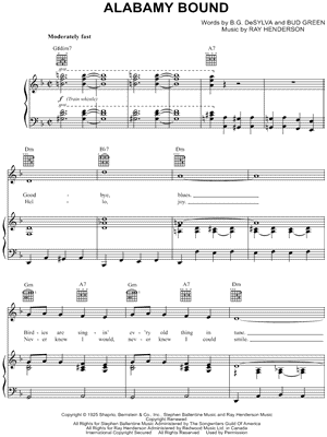 Alabamy Bound Sheet Music by Al Jolson - Piano/Vocal/Guitar