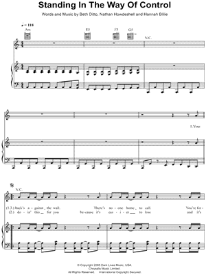 Standing In the Way of Control Sheet Music by The Gossip - Piano/Vocal/Guitar