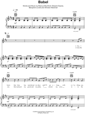 Babel Sheet Music by Mumford & Sons - Piano/Vocal/Guitar, Singer Pro