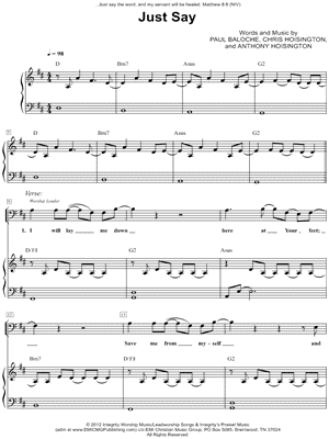 Just Say Sheet Music by Paul Baloche - Piano/Vocal/Chords, Singer Pro