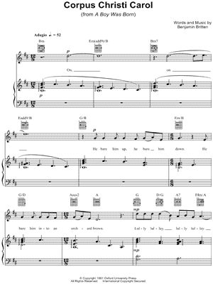 Corpus Christi Carol Sheet Music by Lord Benjamin Britten - Piano/Vocal/Guitar, Singer Pro