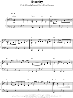 Eternity Sheet Music by Robbie Williams - Piano Solo