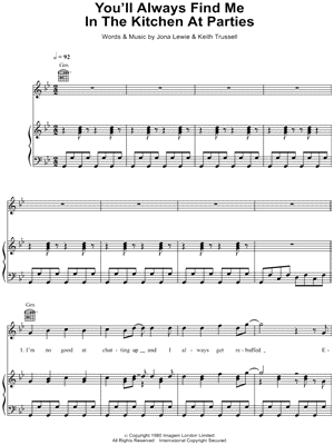 You'll Always Find Me In the Kitchen At Parties Sheet Music by Jona Lewie - Piano/Vocal/Guitar
