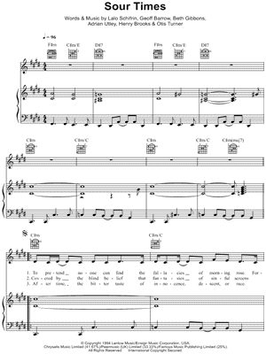 Sour Times Sheet Music by Portishead - Piano/Vocal/Guitar, Singer Pro