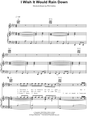 I Wish It Would Rain Down Sheet Music by Phil Collins - Piano/Vocal/Guitar, Singer Pro