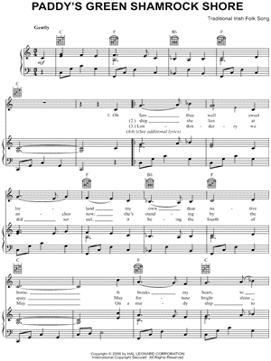 Paddy's Green Shamrock Shore Sheet Music by Traditional Irish Folk Song - Piano/Vocal/Guitar