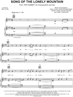 Neil Finn - Song of the Lonely Mountain - from The Hobbit: An Unexpected Journey - Sheet Music (Digital Download)