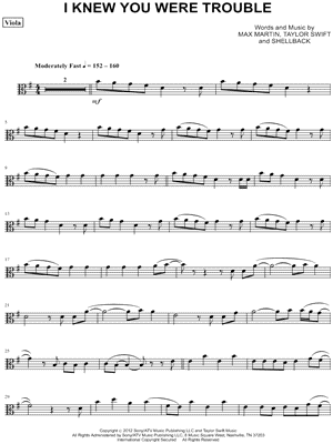 Taylor Swift - I Knew You Were Trouble - Viola - Sheet Music (Digital Download)