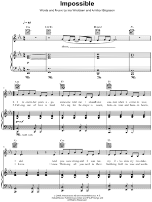 Impossible Sheet Music by James Arthur - Piano/Vocal/Guitar, Singer Pro