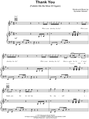 Thank You (Falletin Me Be Mice Elf Again) Sheet Music by Sly and The Family Stone - Piano/Vocal/Guitar, Singer Pro