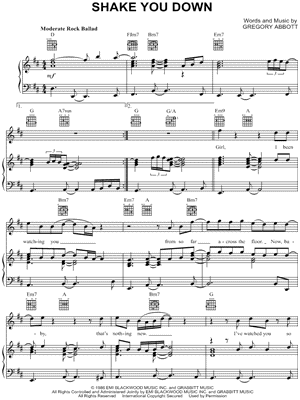 Shake You Down Sheet Music by Gregory Abbott - Piano/Vocal/Guitar
