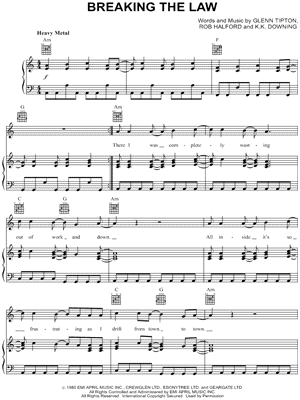 Breaking the Law Sheet Music by Judas Priest - Piano/Vocal/Guitar