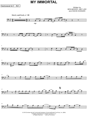 Evanescence - My Immortal - Bass Clef Instrument - Sheet Music (Digital Download)
