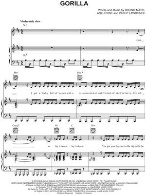 Gorilla Sheet Music by Bruno Mars - Piano/Vocal/Guitar