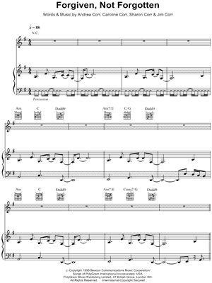 Forgiven, Not Forgotten Sheet Music by The Corrs - Piano/Vocal/Guitar, Singer Pro