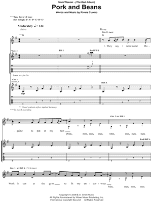 Pork and Beans Sheet Music by Weezer - Guitar Recorded Versions (with TAB), Guitar TAB Transcription/Guitar Recorded Versions (with TAB);Guitar TAB Transcription