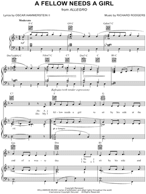 A Fellow Needs a Girl Sheet Music from Allegro - Piano/Vocal/Guitar
