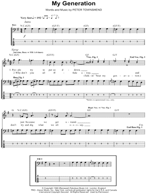 My Generation Sheet Music by The Who - Bass TAB