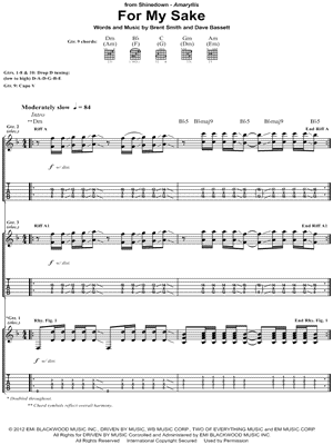 Shinedown - For My Sake - Sheet Music (Digital Download)