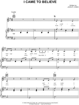 I Came To Believe Sheet Music by Johnny Cash - Piano/Vocal/Guitar
