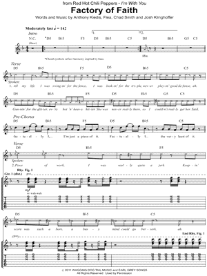 Factory of Faith Sheet Music by Red Hot Chili Peppers - Guitar Recorded Versions (with TAB), Guitar TAB Transcription/Guitar Recorded Versions (with TAB);Guitar TAB Transcription