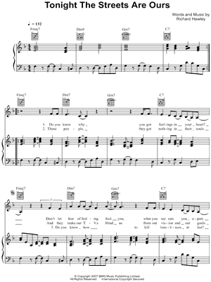 Tonight the Streets Are Ours Sheet Music by Richard Hawley - Piano/Vocal/Guitar, Singer Pro