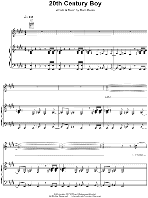 Twentieth Century Boy Sheet Music by T. Rex - Piano/Vocal/Guitar, Singer Pro