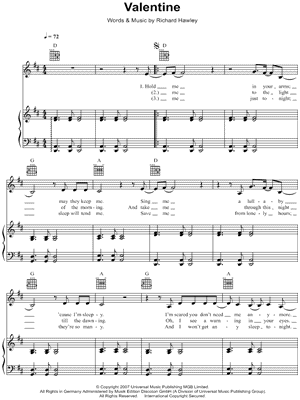 Valentine Sheet Music by Richard Hawley - Piano/Vocal/Guitar