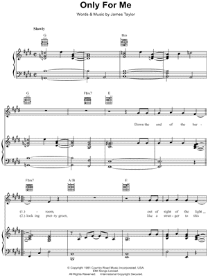 Only for Me Sheet Music by James Taylor - Piano/Vocal/Guitar