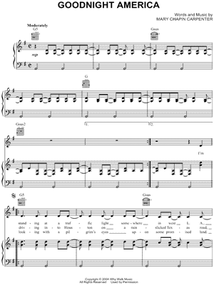 Goodnight America Sheet Music by Mary Chapin Carpenter - Piano/Vocal/Guitar