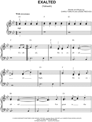 Exalted (Yahweh) Sheet Music by Chris Tomlin - Easy Piano