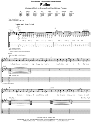 Fallen Sheet Music by Volbeat - Guitar Recorded Versions (with TAB), Guitar TAB Transcription/Guitar Recorded Versions (with TAB);Guitar TAB Transcription