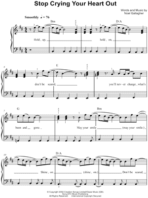 Stop Crying Your Heart Out Sheet Music by Oasis - Easy Piano