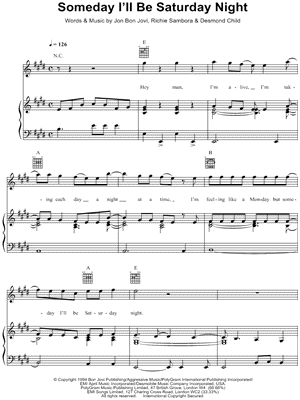 Someday I'll Be Saturday Night Sheet Music by Bon Jovi - Piano/Vocal/Guitar