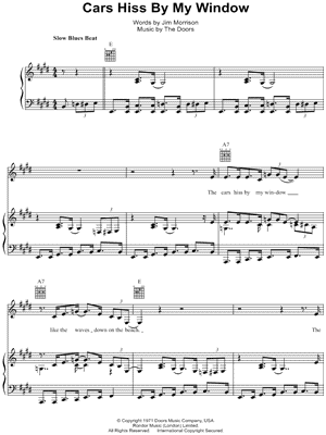 Cars Hiss By My Window Sheet Music by The Doors - Piano/Vocal/Guitar
