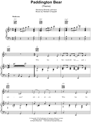 Paddington Bear Theme Sheet Music by Bernard Cribbins - Piano/Vocal/Guitar