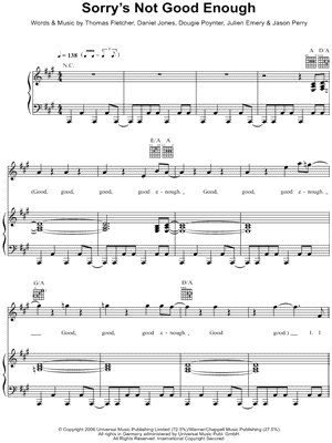Sorry's Not Good Enough Sheet Music by McFly - Piano/Vocal/Guitar, Singer Pro