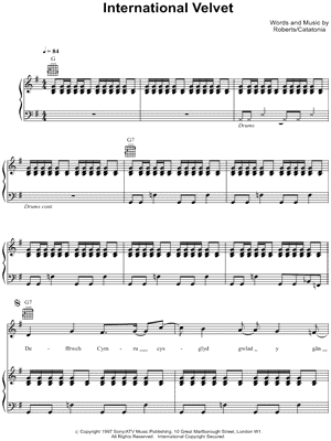 International Velvet Sheet Music by Catatonia - Piano/Vocal/Guitar, Singer Pro
