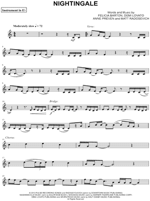 Demi Lovato - Nightingale - Eb Instrument - Sheet Music (Digital Download)