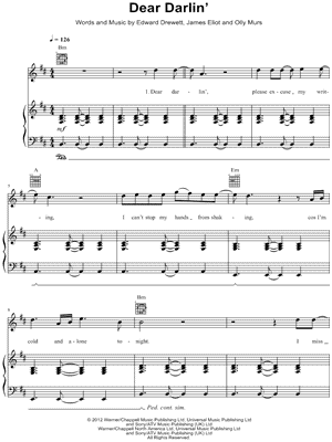 Dear Darlin' Sheet Music by Olly Murs - Piano/Vocal/Guitar, Singer Pro